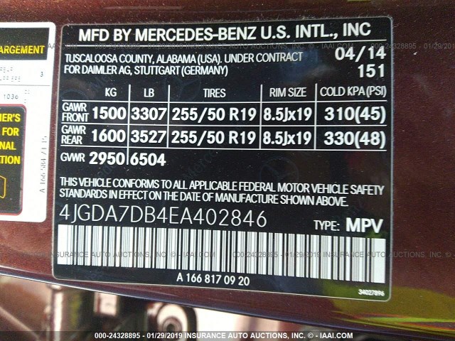 4JGDA7DB4EA402846 - 2014 MERCEDES-BENZ ML 550 4MATIC MAROON photo 9