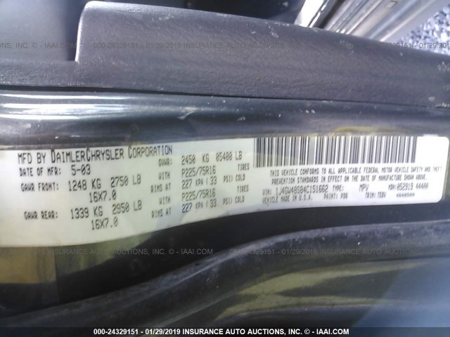 1J4GW48S84C151662 - 2004 JEEP GRAND CHEROKEE LAREDO/COLUMBIA/FREEDOM 灰色 照片 9