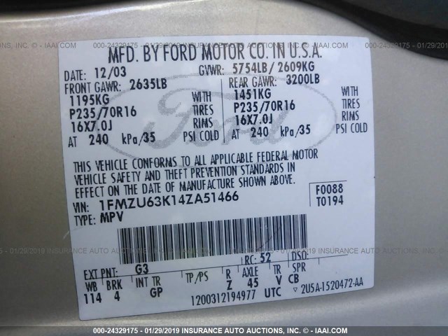 1FMZU63K14ZA51466 - 2004 FORD EXPLORER XLT/XLT SPORT/NBX Qızıl foto 9