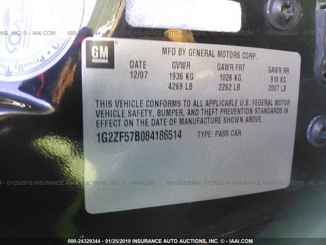 1G2ZF57B084186514 - 2008 PONTIAC G6 VALUE LEADER/BASE BLACK photo 9