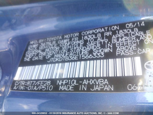 JTDKDTB36E1566333 - 2014 TOYOTA PRIUS C BLUE photo 9