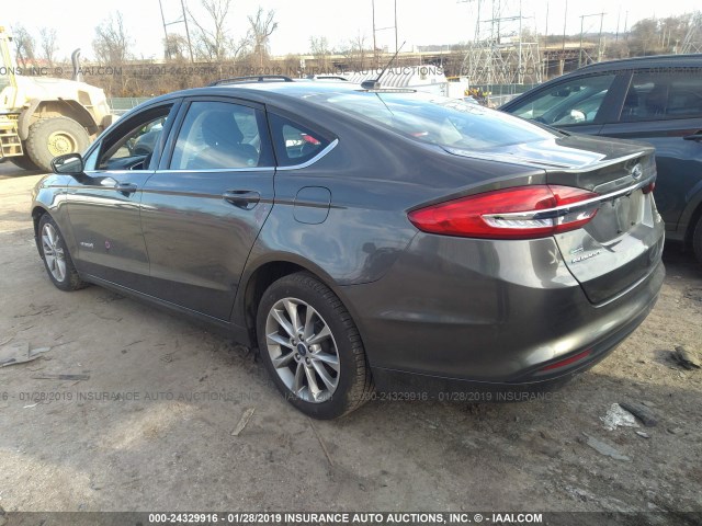 3FA6P0LU2HR296001 - 2017 FORD FUSION SE HYBRID GRAY photo 3