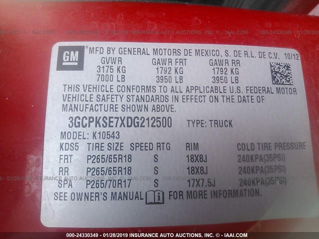 3GCPKSE7XDG212500 - 2013 CHEVROLET SILVERADO K1500 LT RED photo 9