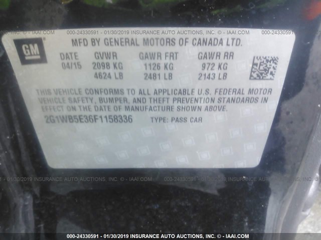 2G1WB5E36F1158336 - 2015 CHEVROLET IMPALA LIMITED LT BLACK photo 9