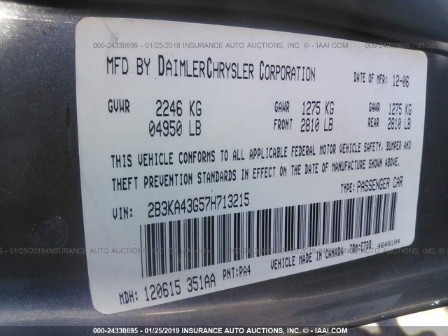 2B3KA43G57H713215 - 2007 DODGE CHARGER SE/SXT BLUE photo 9