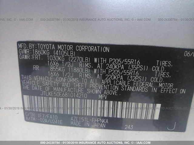 JTLKE50E681014210 - 2008 TOYOTA SCION XB 银色 照片 9