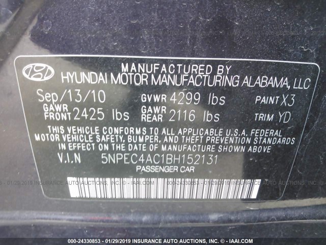 5NPEC4AC1BH152131 - 2011 HYUNDAI SONATA SE/LIMITED PURPLE photo 9