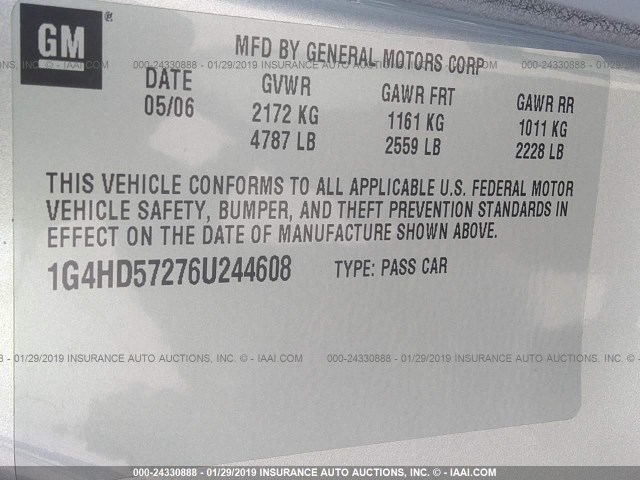 1G4HD57276U244608 - 2006 BUICK LUCERNE CXL SILVER photo 9