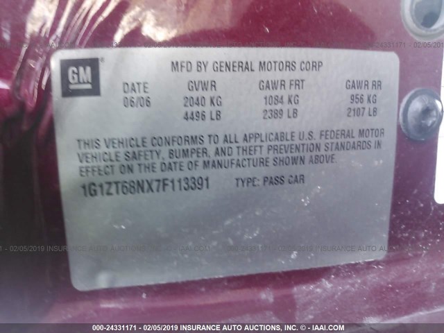 1G1ZT68NX7F113391 - 2007 CHEVROLET MALIBU MAXX LT MAROON photo 9