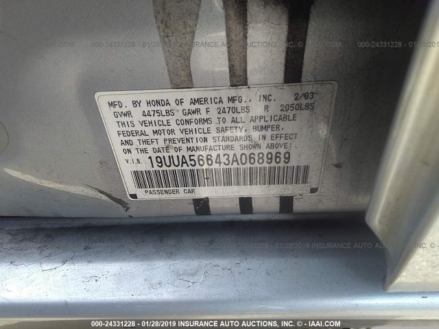 19UUA56643A068969 - 2003 ACURA 3.2TL Gümüş foto 9