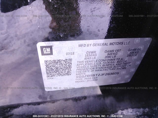 1G1ZB5ST2JF263605 - 2018 CHEVROLET MALIBU LS BLACK photo 9