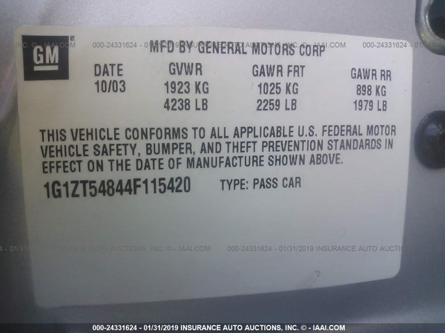 1G1ZT54844F115420 - 2004 CHEVROLET MALIBU LS SILVER photo 9