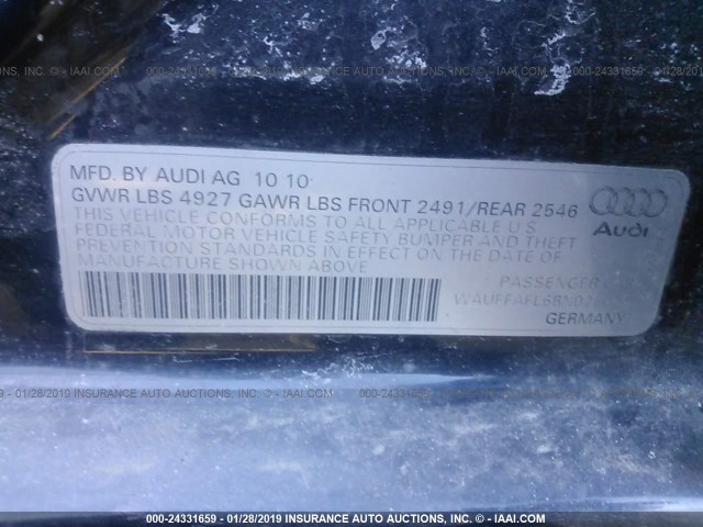 WAUFFAFL6BN026024 - 2011 AUDI A4 PREMIUM PLUS TEAL photo 9