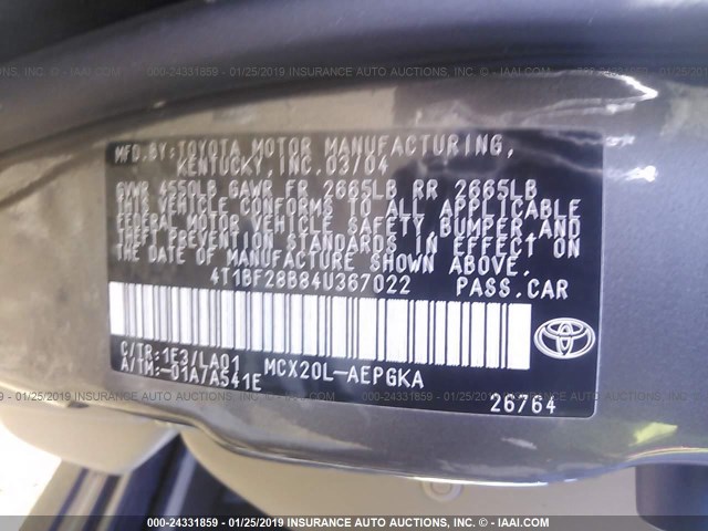 4T1BF28B84U367022 - 2004 TOYOTA AVALON XL/XLS GRAY photo 9