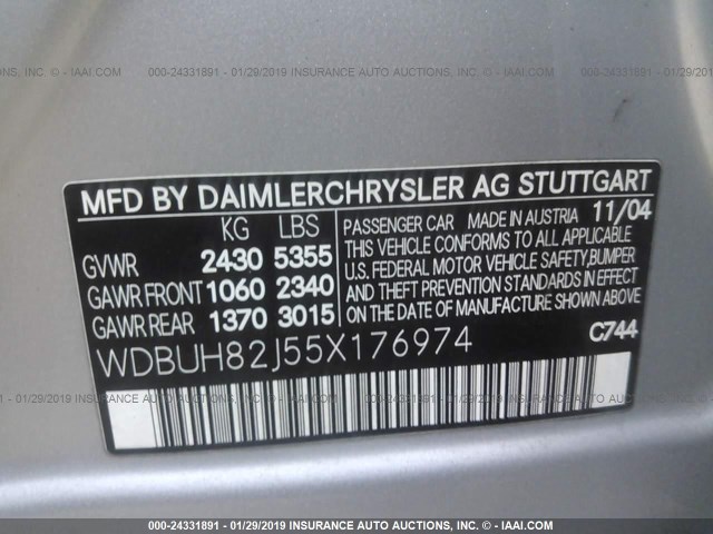 WDBUH82J55X176974 - 2005 MERCEDES-BENZ E 320 4MATIC SILVER photo 9