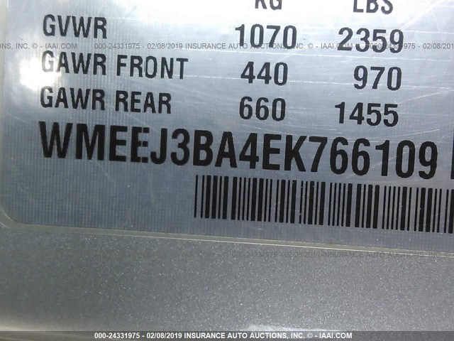 WMEEJ3BA4EK766109 - 2014 SMART FORTWO PURE/PASSION WHITE photo 9