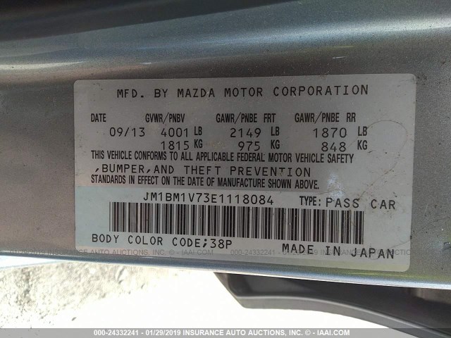 JM1BM1V73E1118084 - 2014 MAZDA 3 TOURING GRAY photo 9