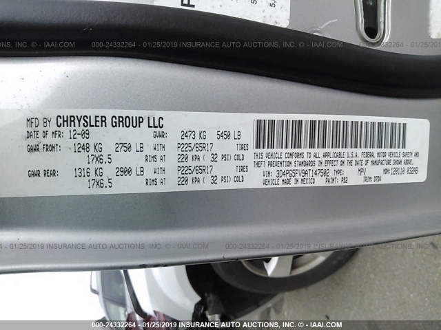 3D4PG5FV9AT147502 - 2010 DODGE JOURNEY SXT SILVER photo 9