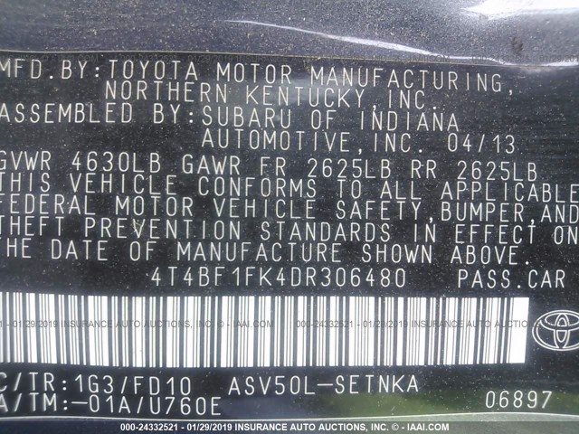 4T4BF1FK4DR306480 - 2013 TOYOTA CAMRY L/SE/LE/XLE 灰色 照片 9