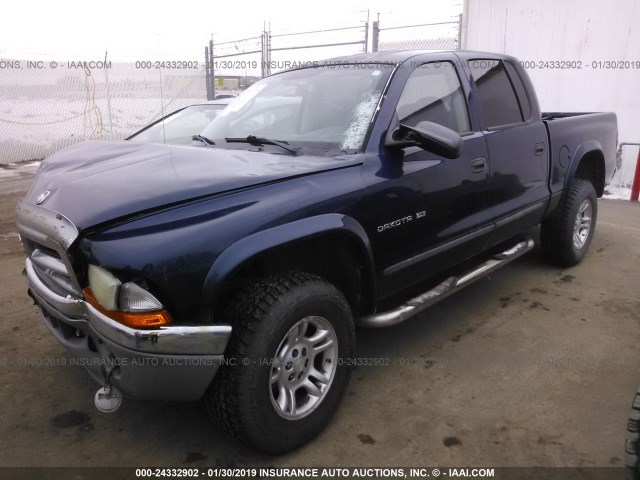 1B7HG48X62S626232 - 2002 DODGE DAKOTA QUAD SLT Dark Blue photo 2