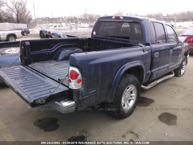 1B7HG48X62S626232 - 2002 DODGE DAKOTA QUAD SLT Dark Blue photo 4