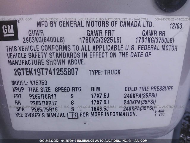 2GTEK19T741255807 - 2004 GMC NEW SIERRA K1500 TAN photo 9