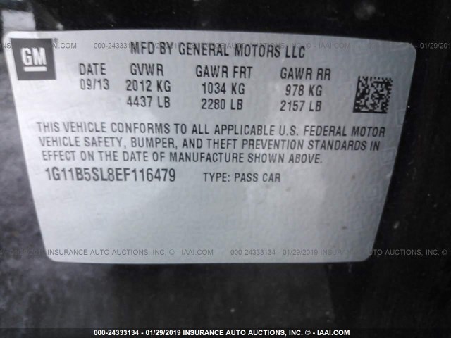 1G11B5SL8EF116479 - 2014 CHEVROLET MALIBU LS BLACK photo 9