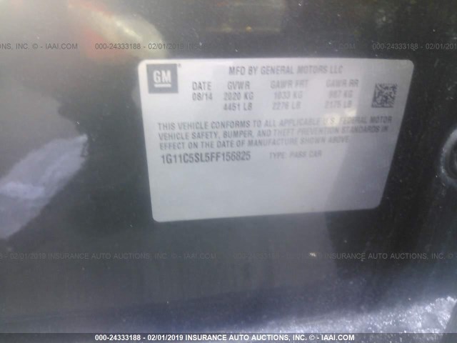1G11C5SL5FF156825 - 2015 CHEVROLET MALIBU 1LT შავი ფოტო 9