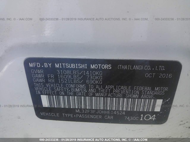 ML32F3FJ0HHF14524 - 2017 MITSUBISHI MIRAGE G4 ES Ağ foto 9