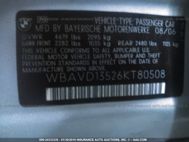 WBAVD13526KT80508 - 2006 BMW 325 XI SILVER photo 9