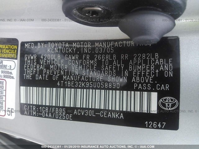 4T1BE32K95U058890 - 2005 TOYOTA CAMRY LE/XLE/SE Champagne photo 9