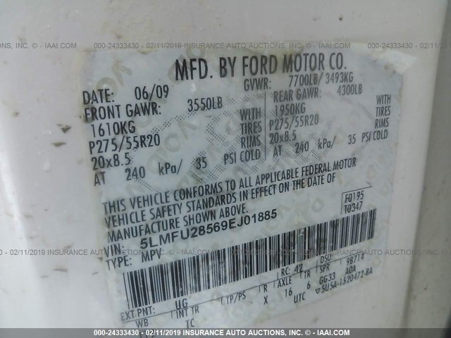 5LMFU28569EJ01885 - 2009 LINCOLN NAVIGATOR 黄色 照片 9