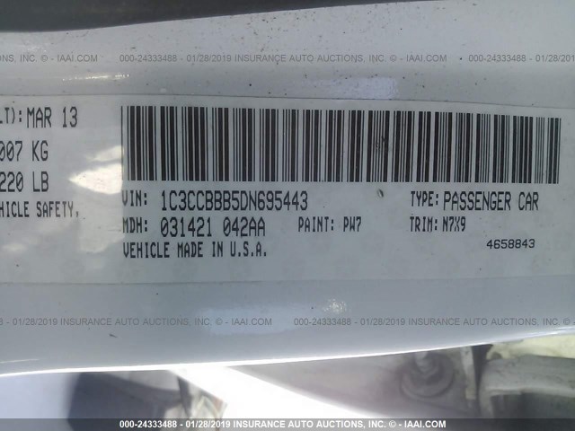 1C3CCBBB5DN695443 - 2013 CHRYSLER 200 TOURING WHITE photo 9