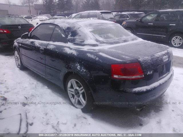 WAUDF48H07K035294 - 2007 AUDI A4 2.0T CABRIOLET QUATTRO BLUE photo 3