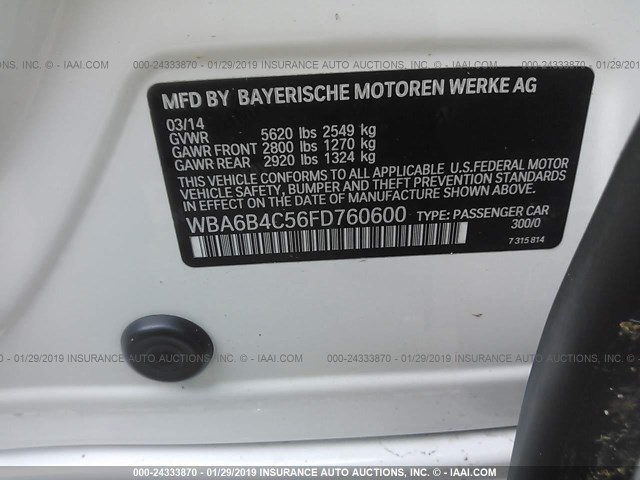 WBA6B4C56FD760600 - 2015 BMW 650 XI/GRAN COUPE თეთრი ფოტო 9