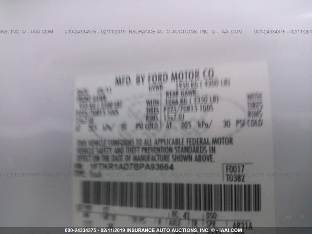 1FTKR1AD7BPA93664 - 2011 FORD RANGER WHITE photo 9