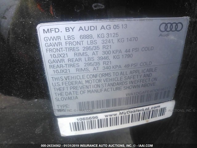 WA1DGAFE4DD016717 - 2013 AUDI Q7 PRESTIGE BLACK photo 9