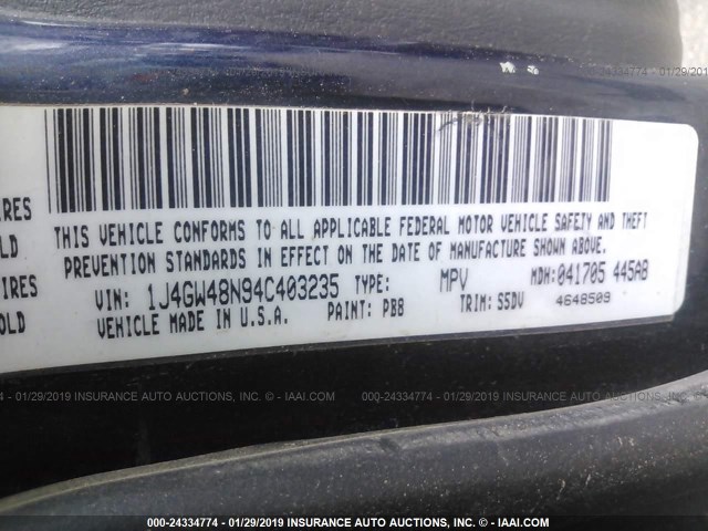 1J4GW48N94C403235 - 2004 JEEP GRAND CHEROKEE LAREDO/COLUMBIA/FREEDOM 蓝色 照片 9