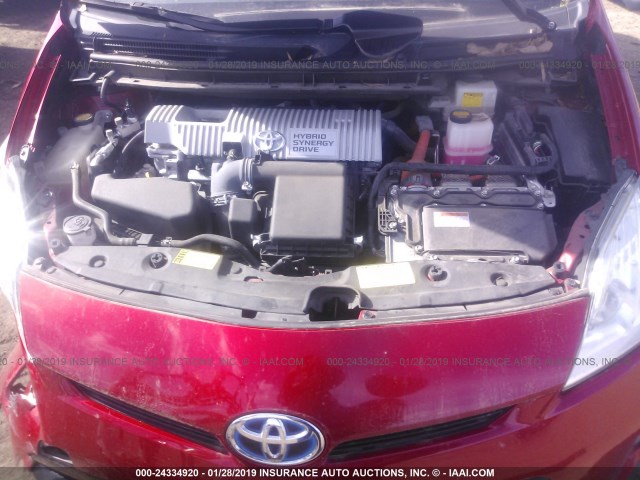 JTDKN3DU7D5607692 - 2013 TOYOTA PRIUS 红色 照片 10