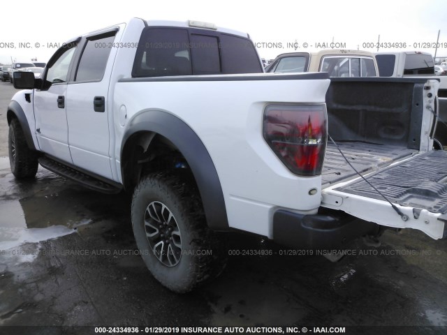 1FTFW1R6XDFB80287 - 2013 FORD F150 SVT RAPTOR WHITE photo 3