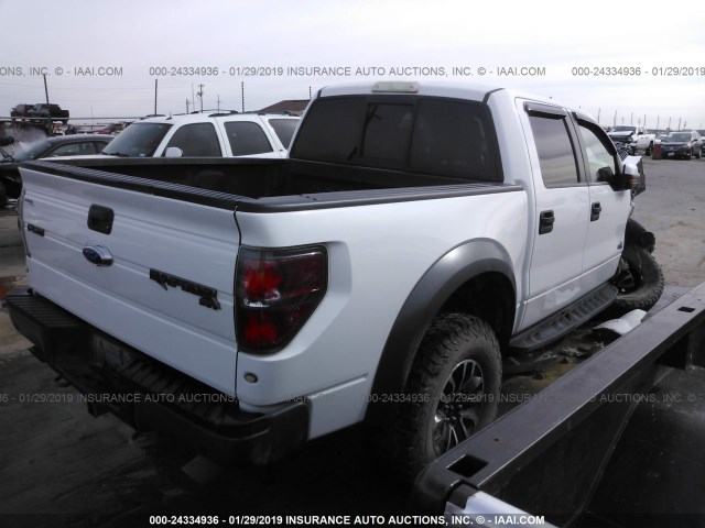 1FTFW1R6XDFB80287 - 2013 FORD F150 SVT RAPTOR WHITE photo 4