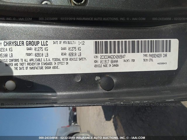 2C3CCAAG3CH202647 - 2012 CHRYSLER 300 GRAY photo 9