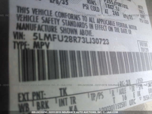 5LMFU28R73LJ30723 - 2003 LINCOLN NAVIGATOR GRAY photo 9