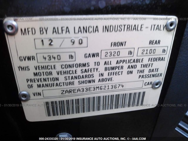 ZAREA33E3M6213674 - 1991 ALFA ROMEO 164 SPORT BLACK photo 9