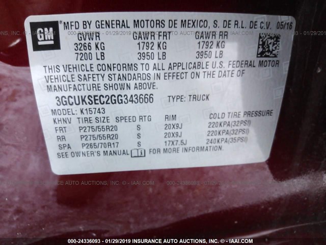 3GCUKSEC2GG343666 - 2016 CHEVROLET SILVERADO K1500 LTZ BURGUNDY photo 9