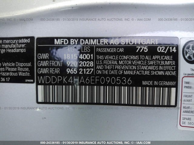 WDDPK4HA6EF090536 - 2014 MERCEDES-BENZ SLK 250 SILVER photo 9