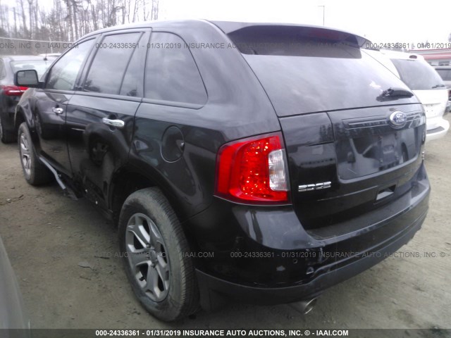 2FMDK4JC6BBA12792 - 2011 FORD EDGE SEL BLACK photo 3