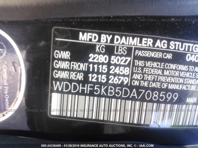 WDDHF5KB5DA708599 - 2013 MERCEDES-BENZ E 350 BLACK photo 9