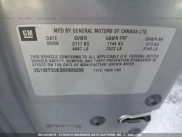 2G1WT55K369409299 - 2006 CHEVROLET IMPALA LT GRAY photo 9