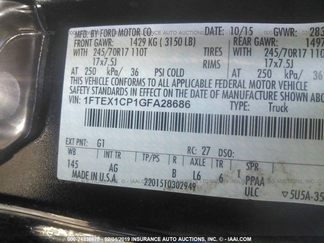 1FTEX1CP1GFA28686 - 2016 FORD F150 SUPER CAB BLACK photo 9